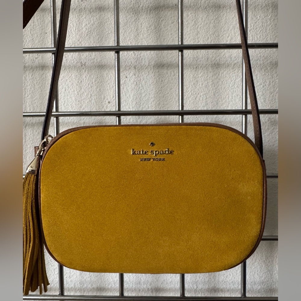 KATE SPADE Kourtney Suede Mustard Crossbody Bag